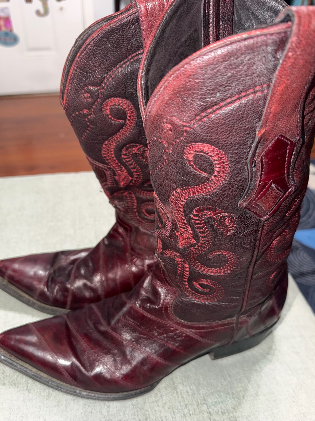 Cuadra Black Cherry Cowboy Boots, Genuine Leather Western, Embroidered, Size M10